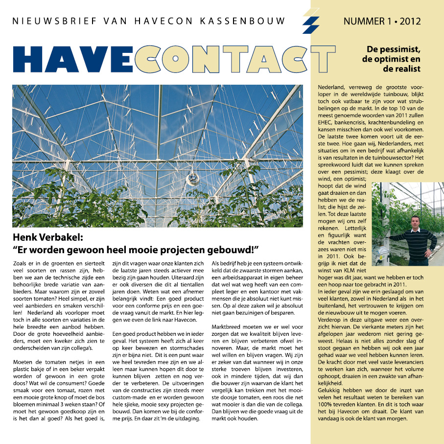 Havecontact 2012 - Nieuwsbrief van Havecon Kassenbouw